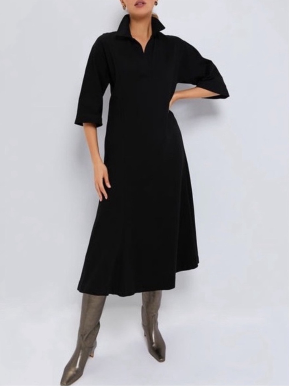 Tuckernuck Black Elliot Cotton Knit A-Line Midi Dress NWT Small